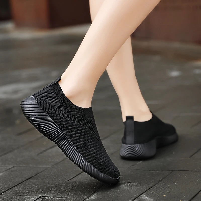 Women Vulcanized Shoes High Quality Women Sneakers Slip On Flats Shoes Women Loafers Plus Size 42 Walking Flat - Orkafit UK